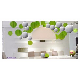 "A Liittle Tree" Mixed Size New Round Paper Lanterns Lamp Shade Wedding Birthday Party Events (Green & Silver, 12(3 x 8" + 3 x 10" + 3 x 12" + 3 x 14"))