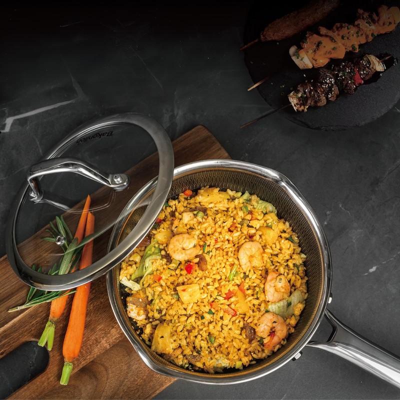 Bakoniion Hybrid Nonstick 1.5 QT Saucepan with Lid, Stainless Steel