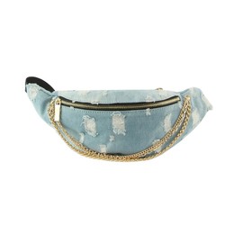 Le Miel Fanny Packs Denim Delight Jean Waist Pack Stylish Chic Belt Bag with Chain Accent for Women (LY104 Denim)