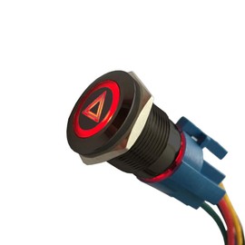 ESUPPORT 12V Car Vehicle Red LED Light Hazard Emergency Warning Push Button Metal Toggle Switch Socket Plug Wire Latching 19mm Balck Shell
