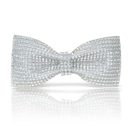 White Rhinestones bow tie | White Crystal bow tie for men| Silver Glitter bow tie | White Silver Sparkle Formal Pre-tie bow tie (Bow 1 layer White)