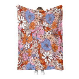 Hohoto Boho Floral Blanket Colorful Bohemian Flowers Gifts for Women Kids Girls Lady Birthday Christmas Hallowmas Mom Wife Daughter Sisters Retro Decor Easter Mother's Day Throw Blankets 50"x60"