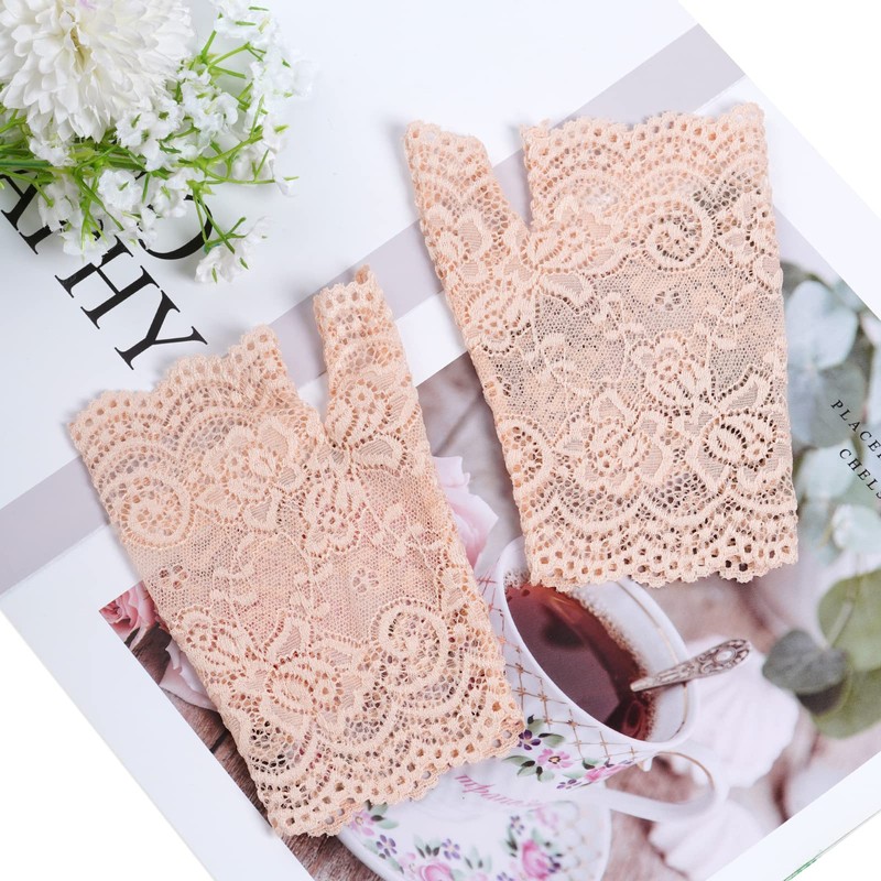 obmwang 2 Pairs Women's Lace Gloves Fingerless Floral Gloves for