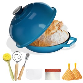 YUTANN Cast Iron Bread Baking Pot - 5QT Enameled Dutch Oven with Cloche Lid,for Sourdough & Artisan Bread,Jewel Blue