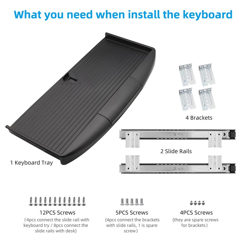 22"Wx11"D Under Desk Keyboard Tray Slide Out, Pull Out Keyboard