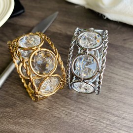 Crystal Napkin Rings Set of 6,Handicraft Rhinestone Napkin Holders, Classic Elegance Serviette Ring Holder for Wedding, Banquet, Anniversary, Thanksgiving, Table Setting Decor (Silver)