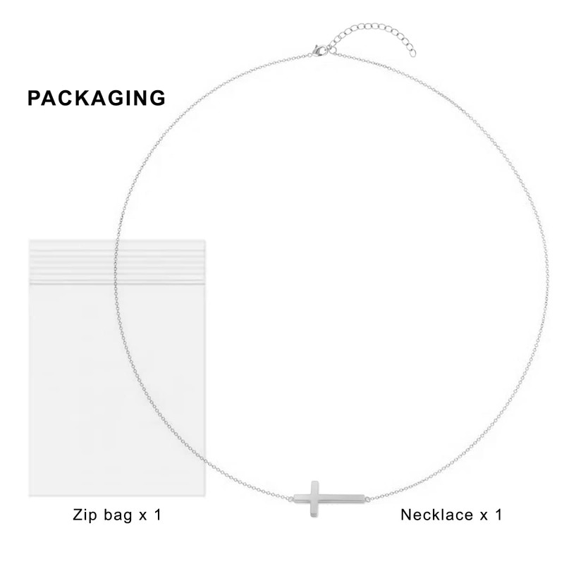 Horizontal Cross Necklace | Cute Tiny Sideways Cross Pendant (Silver)