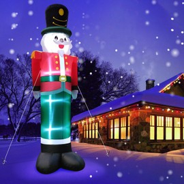 12 Feet Nutcracker Christmas Inflatable LED Light Up Decor Outdoor Holiday Decoration Blow Up Soldier Model Scene for Garden Indoor Porch Lighted Christmas Party