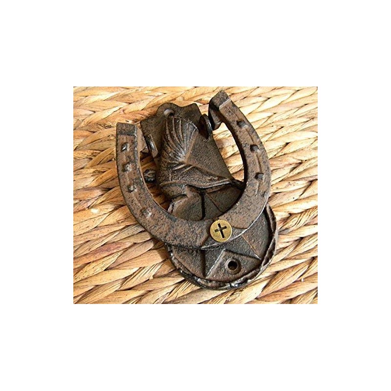 Cross Horseshoe Cast Iron Door Knocker, Lucky Star Unique Housewarming