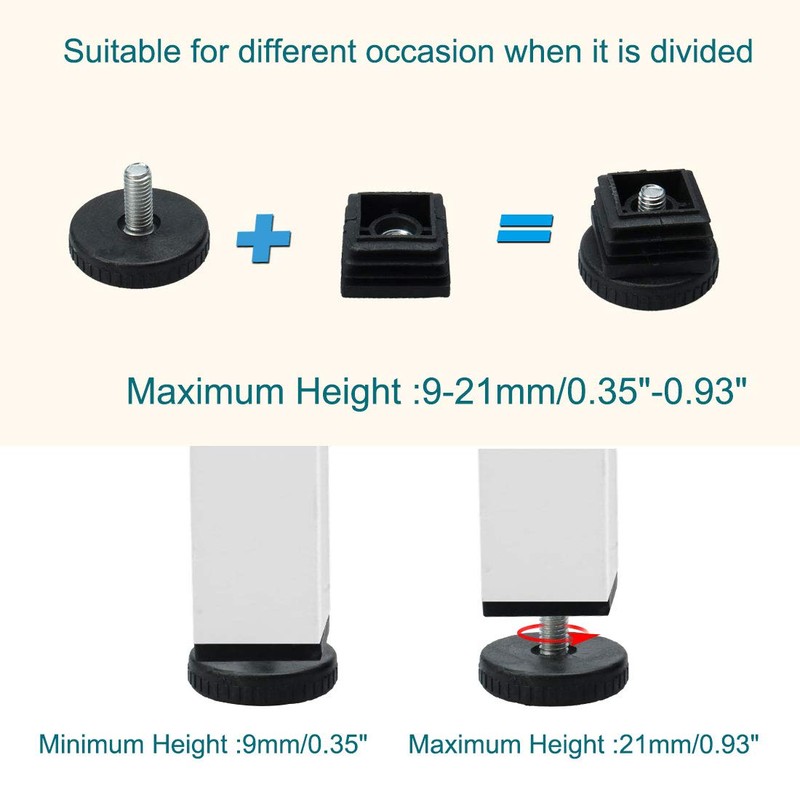 uxcell Adjustable Leveling Feet 25 x 25mm Square Inserts Furniture