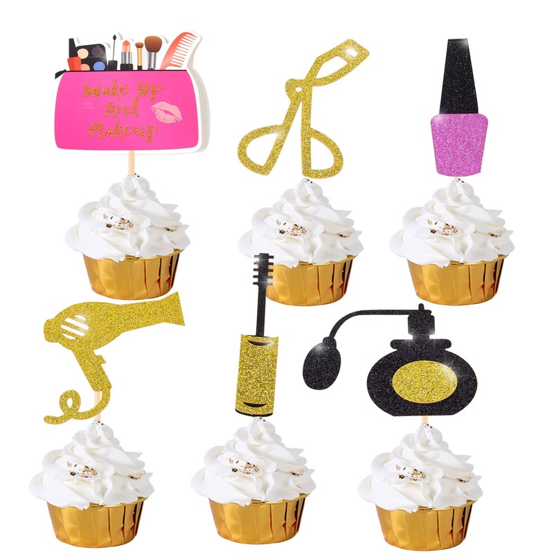 Glitter Make up Cupcake Toppers Bachelorette Party Cupcake Picks Bridal