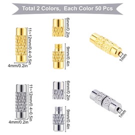 SUNNYCLUE 1 Box 100 Sets 2 Colors Brass Screw Twist Clasps 12 x 4 mm Cord End Caps Column Barrel Screw Clasps Tube Fastener for DIY Jewelry Making Bracelet Necklace Crafts Supplies