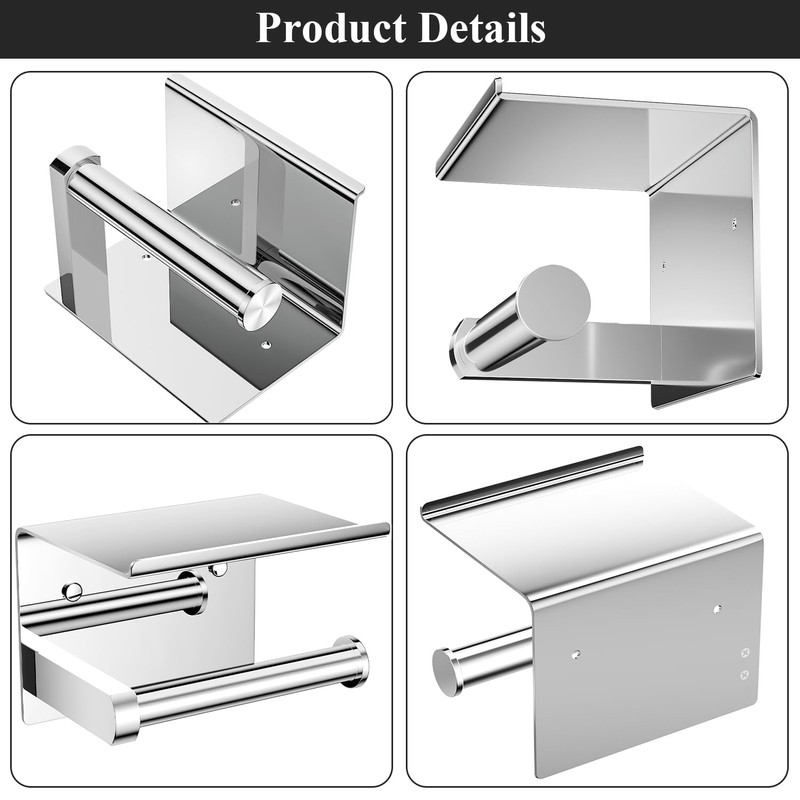 Tindbea Toilet Paper Holder with Phone Shelf, Adhesive or Screw