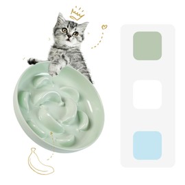 Anti Sling Bowl Cats Melamine - Anti Slinging Bowl Cat - Interactive Labyrinth Design Feeding Bowl Cat - Feeding Bowl Cat in Pastel Series - Cat Bowl Slow Feeding - Mint Green - 16 x 3 cm