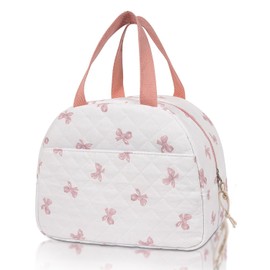 Lunch Bag, Cotton Lunch Bags for Women, Small Bow Leakproof Women's Lunch Bag for Work Picnic School BBQ or Travel (White)