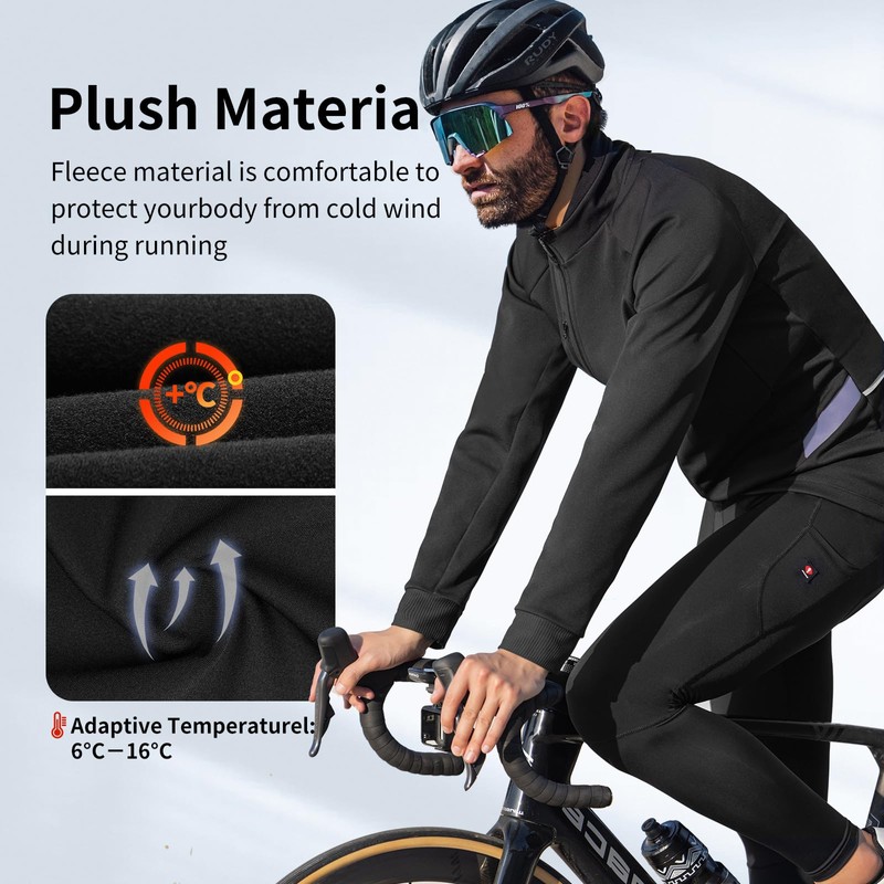 Santic Men's Cycling Jacket Winter Thermal Fleece Windproof Breathable Reflective