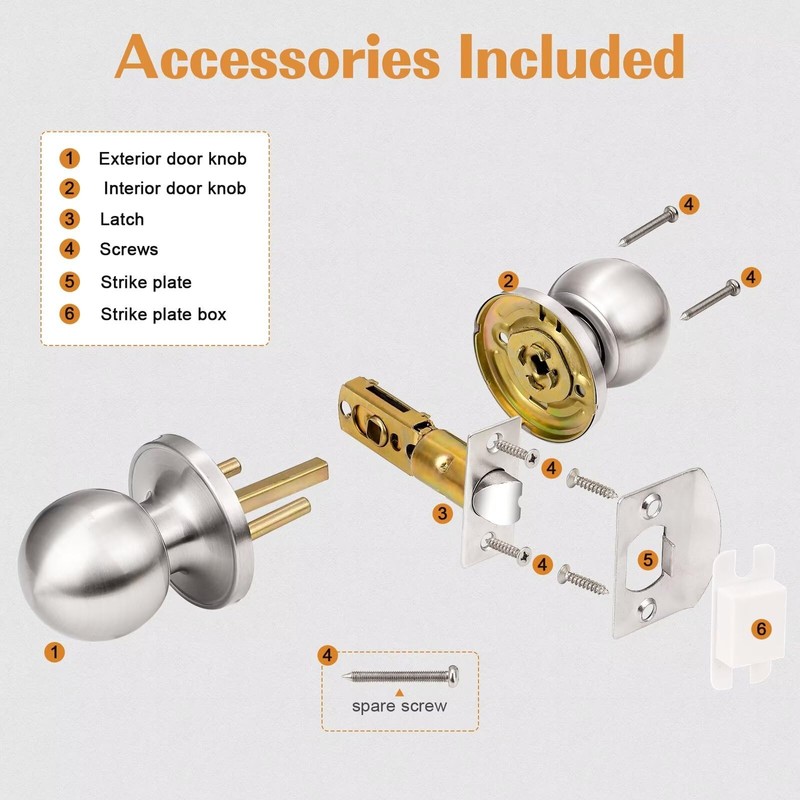 Probrico 6Pack Round Brushed Nickel Passage Door Knobs Interior Door