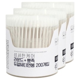 SonakSonak Delicate Care Round Pointed Dual Beauty Swab, 3 Pieces, 200 Pieces / 소낙소낙 섬세한 케어 라운드 뾰족 듀얼 뷰티 면봉, 3개, 200개입