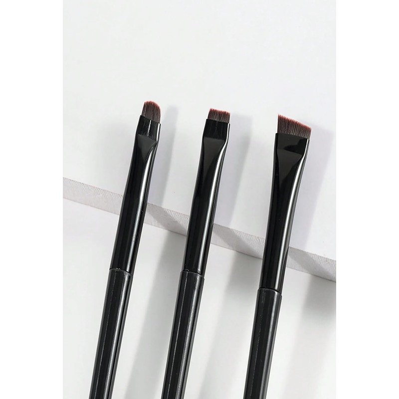 Professional Eyebrow Brush Set, 3 Angled Flat Brushes, Black, Precision