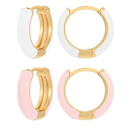 Small Hoop Enamel Earrings for Women, 18K Gold Plated Colorful Hypoallergenic Cute Cubic Zirconia Huggie Earring Gifts for Women