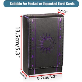 SUMTree Tarot Card Case Daily Oracle Card Organiser Moon Phase Organiser Black and Purple Card Box PU Leather Storage Box for Tarot Cards and Card Game (8.2 x 4.5 x 13.5 cm) Sun and Moon Motifs