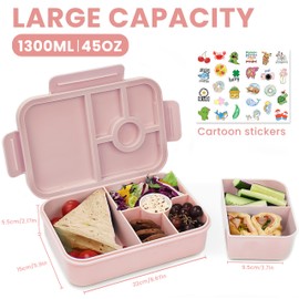 Bugucat Brotdose Kinder mit Fächern 1300ML 3PCS, Lunchbox Kinder Auslaufsicher mit 4 Fächern, Bento Box Lunch Box mit Fächern für Kinder Erwachsene, Frühstücksbox Vesperdose für Jungen&Mädchen Rosa