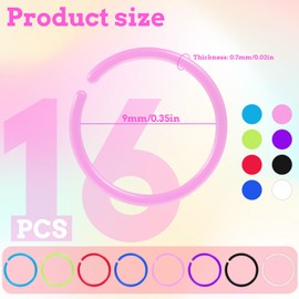 Alrhso 16 Pcs Colorful Nose Retainer Rings Plastic Nose Rings Clear Flexible Noses Studs Resin Hoop Earrings Lip Ring for Women Men (8 Colors, 9mm Inner Diameter)
