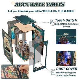 NEWREACH Book Nook Kit, DIY Miniature Dollhouse Booknook Kit with LED Night Light and Dust Cover for Adults Teens Bookshelf Decor Gifts, for Women Teenagers Craft Lovers(Seabed Riddle)
