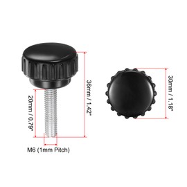 sourcing map 4pcs Knurled Clamping Knobs M6 x 20mm Metric Zinc Plated Carbon Steel Male Thread Thumb Screw on Type 30mm Plastic Round Head Threaded Hand Bolt Stud Knobs Black