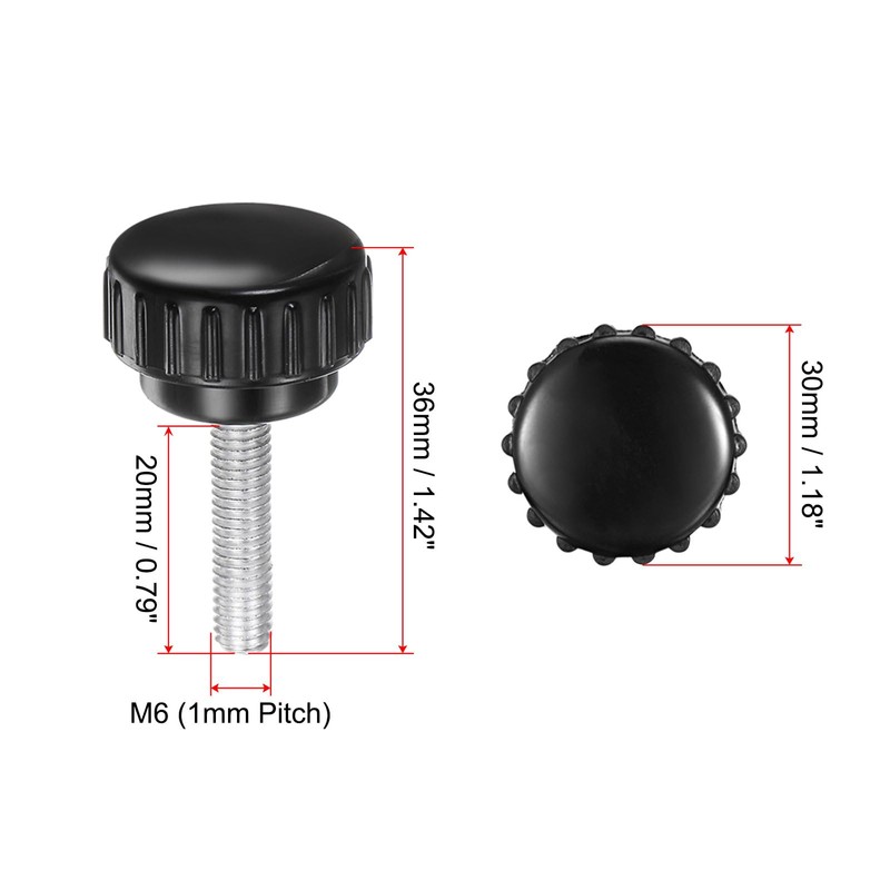 sourcing map 4pcs Knurled Clamping Knobs M6 x 20mm Metric