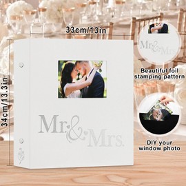 Lanpn Wedding Photo Album 4x6 1000 Pocket Photos Slip in, Linen Cover Large Capacity Newlywed Marriage Window Album Hold 1000 Horizontal Vertical Photos (Mr & Mrs, White)