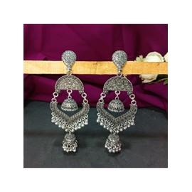 Efulgenz Antique Boho Oxidized Indian Earrings for Women Chandelier Layered Pattern Big Dangle Oxidized Earrings Set Indian Oxidized Jewelry Bohemian Statement Jewelry Set for Women