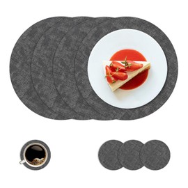 Syrads Placemats and Coaster Set of 4,Table Mats Round Waterproof Kitchen Place Mats Coffee Mats for Kitchen Dinning Restaurant,Dark grey