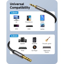 POSUGEAR 3.5mm to 6.35mm cable 1M, 3.5mm (1/8 inch) Male TRS to 6.35mm (1/4 inch) Male TS Gold-Plated Connector Audio Stereo HiFi Nylond Braid Cable with Aluminium Alloy Housing