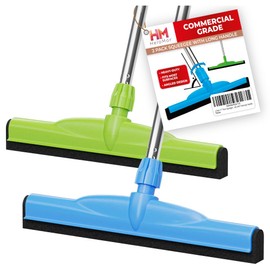 HeloMor 2 Pack 17” Floor Squeegee Broom Scrubbing Brush with Long Handle for Garage, Patio, Deck, Tile and Shower | 62" Large Floor Squeegee for Concrete Floor | Shower Squeegee