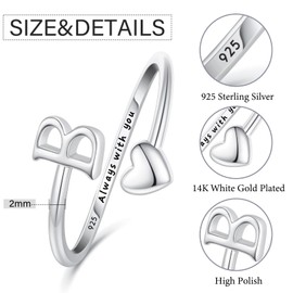 Ritach Initial Rings for Women,Sterling Silver Plated Heart Stackable Rings for Teen Girls Adjustable Letter Rings for Trendy Gifts, Sterling Silver, No Gemstone