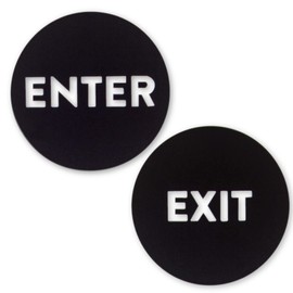 TRUSTY Round ENTER and EXIT Cutout Door Signs for Businesses Stores Bars Restaurants Shops (4" Black)