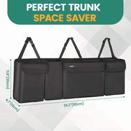 JOYSKY Trunk Hanging Organizer, Backseat Car Organizer with Large Pockets for SUV, Truck, MPV, Collapsible Car Storage Bag, Car Interior Accessories Providing More Trunk Space