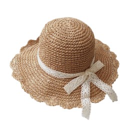 Girls Bowknot Straw Hats Kids Summer Anti-UV Sun Protection Roll Up Floppy Sun Hats Shopping Fishing Travel Beach Cap Panama Hat Topee for 3-6 Yrs Coffee