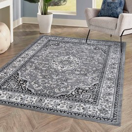 JONATHAN Y Palmette Modern Floral Gray/Ivory Indoor Area Rug, 5x8, Vintage, Bohemian, Easy-Cleaning for Living Room, Bedroom, Kitchen, Pet Friendly, Non-Shedding (MDP503A-5)
