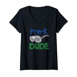 Womens Pre-K Dude Cool Sunglasses Back To School V-Neck T-Shirt