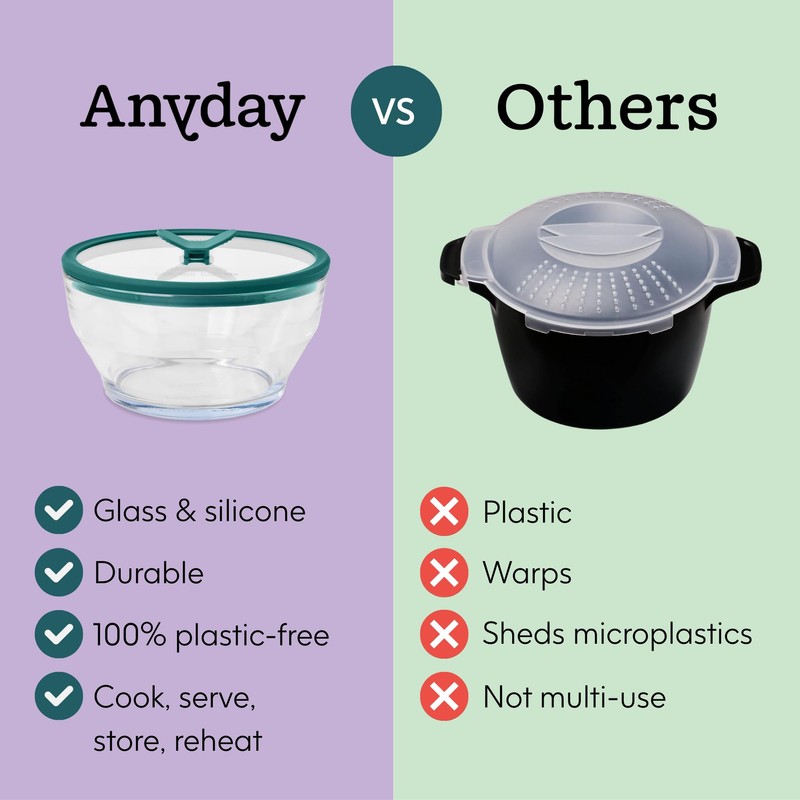 Anyday 7-Cup Glass Microwave Steamer for Vegetables – BPA-Free Glass