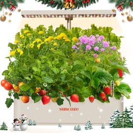 SUNCOZE Hydroponics Growing System Kit 12 Pods, 24W LED Grow Light Indoor Garden, 4L Water Tank with Quiet Pump, Adjustable Height Herb Garden Planter Indoor Kit, Gardening Gifts, Black