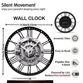 25cm Circular Cast Iron Clock with Distressed Finish and Roman Numeralssheet size: 10 inch, color: White