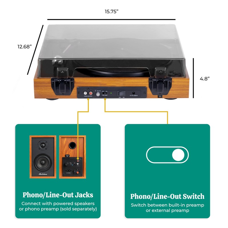 Electrohome Montrose Vinyl Record Player 2-Speed Belt-Drive Turntable, with Audio-Technica