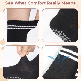 BIZTAMBE Women's Pilates Socks with Grippers – Non-Slip Yoga Crew Socks for Barre, Hospital, Workout (4 Pairs) black