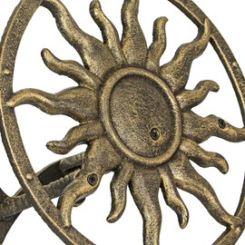 Bronze Finish Cast Iron Sun Wall Mounted Hanging Garden Hose Hanger Holder Celestial Outdoor Decor - Weather Resistant - Easy Install - 11.5 Inches in Diameter