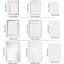 Air Fryer Basket for Oven, 3 Set Stainless Steel Oven Air Fryer Basket and Tray with 90 PCS Parchment Papers, OPENICE Air Fryer Pans and Crisper Tray - 18.7" x 12.8", 15.6" × 11.6" & 12.8" × 9.6"