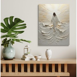 Bible Wall Art,Jesus Walking On Water, Christian Wall Art, Jesus Christ Walking on Water Painting,Christian Print,Scripture Wall Art,Christian Living Room Home Aesthetic Decor 16x24inch unframed