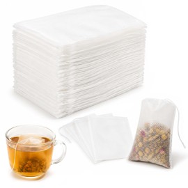 Huglux 100 Pack Tea Filter Bags with Drawstring, 7 x 9 cm Tea Bags Empty